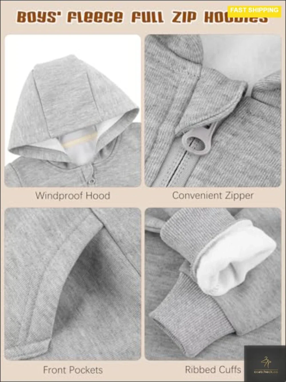Toddler Boys Fleece Hooded Zip Up Jacket 3 Pack Long Sleeve Full Zip